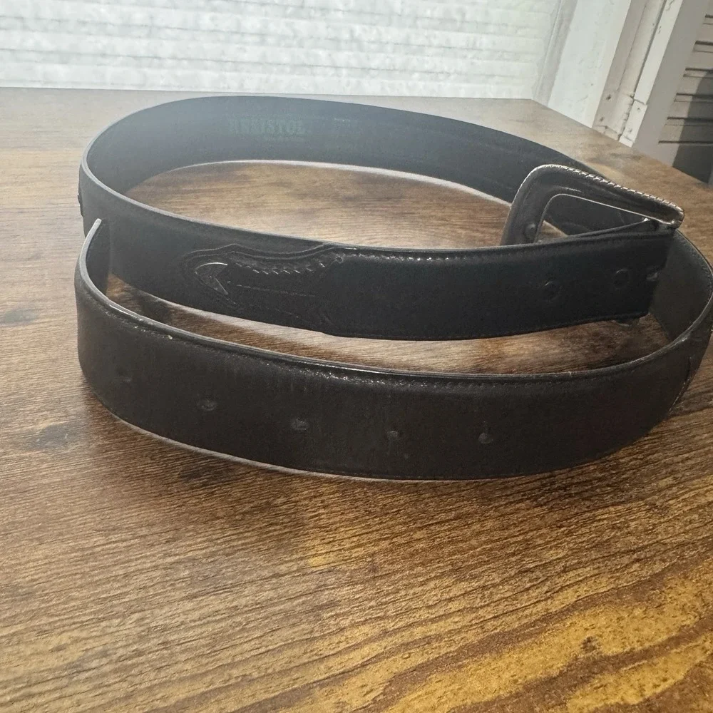 Resistol‎ 43010 Black/ Brown Leather Belt Adjustable 36/90 With Pewter Buckle